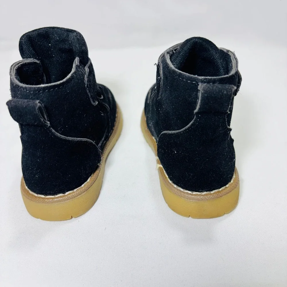 Toddler Boys Black Faux Suede Ankle Boots Gum Sole Size 3 Hook Loop Strap